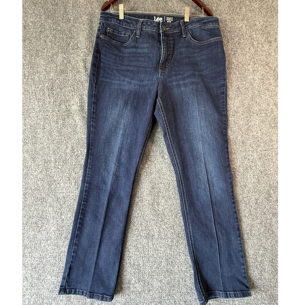 Lee Regular‎ Fit Straight Leg Mid Rise Dark Wash Denim Jeans Womens